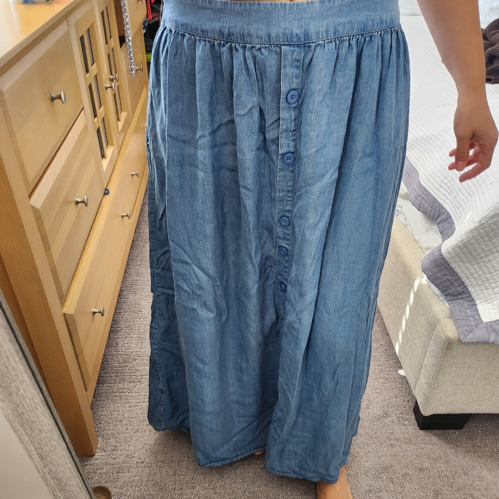 Blue Denim Like Maxi Skirt